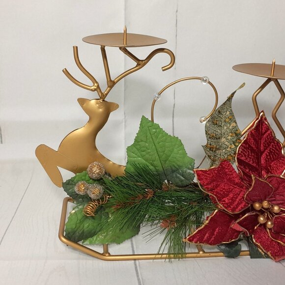 Candle Holder Reindeer Poinsettia Litetyme Handcrafted Metalworks - Picture 2 of 16